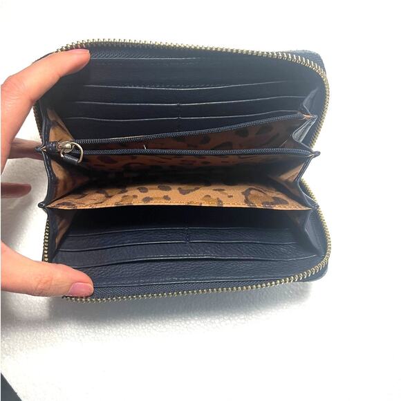 Aimee Kestenberg Denium Patchwork Zip-around Wallet Blue Leather Suede - Picture 9 of 11